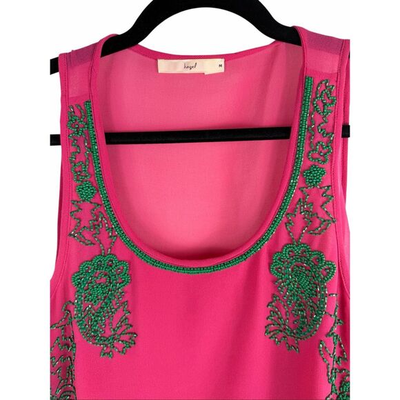 Hazel pink tank with green beaded detail- size m - Picture 3 of 5